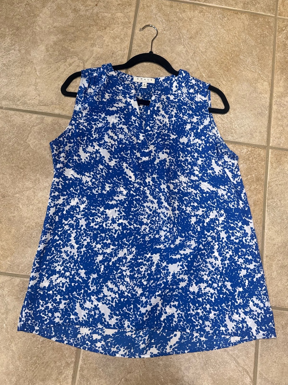 Chaus Blue and White Printed Sleeveless Tank Top